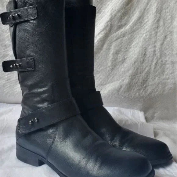 Eileen Fisher Domingo Mid Calf Leather Moto Boots - Picture 2 of 4